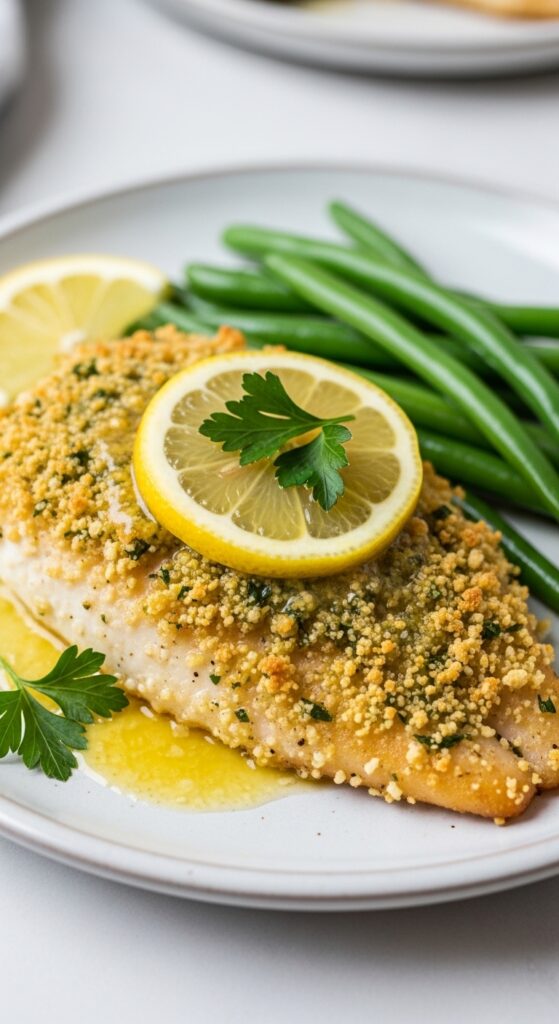 Pan seared lemon butter tilapia with fresh herbs, light and healthy keto fish dinner.