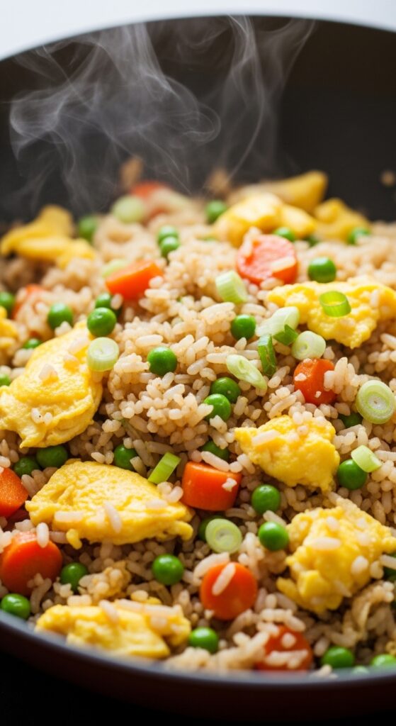 Keto cauliflower fried rice with eggs and vegetables, low carb rice alternative.