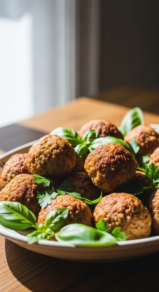 Juicy air fryer meatballs with crispy outer layer – easy weeknight dinner recipe.