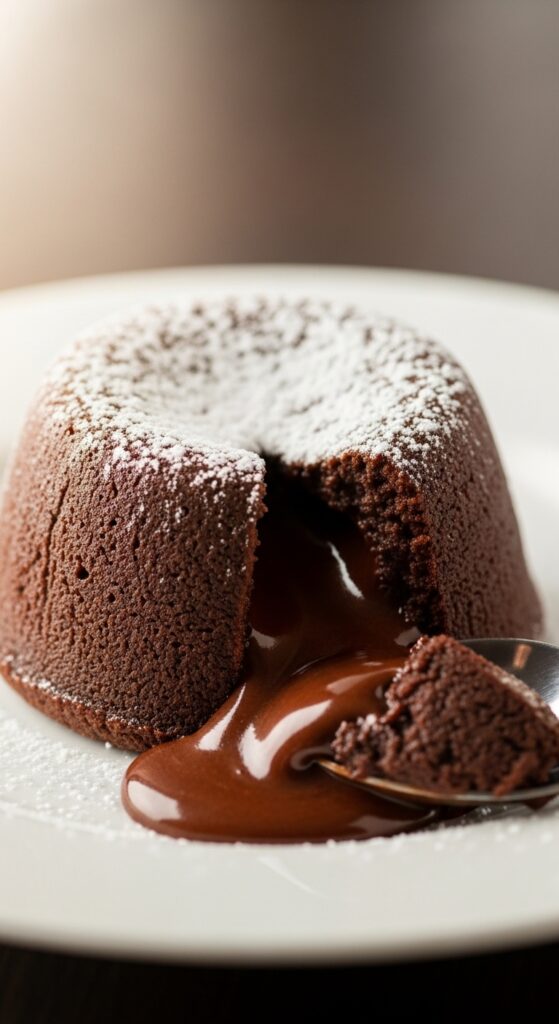 Rich molten air fryer chocolate lava cake with gooey center – easy gourmet dessert recipe.