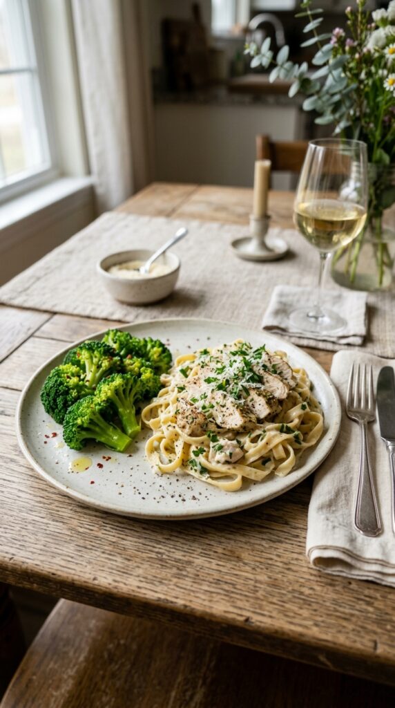 Chicken Alfredo with broccoli 202605021856