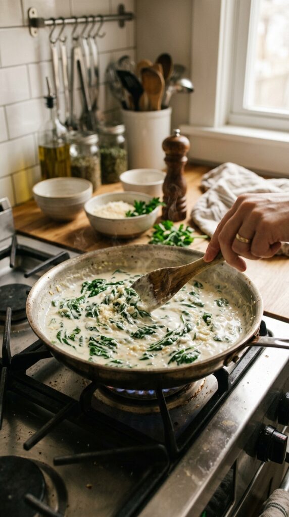 Creamy Alfredo sauce stirred ski… 202605021854