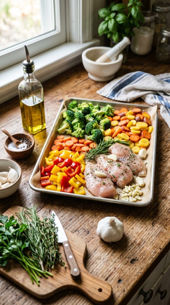 How to Make Healthy Sheet Pan Dinners for Busy Nights 3 Glass meal prep containers filled with healthy soups in a modern refrigerator.