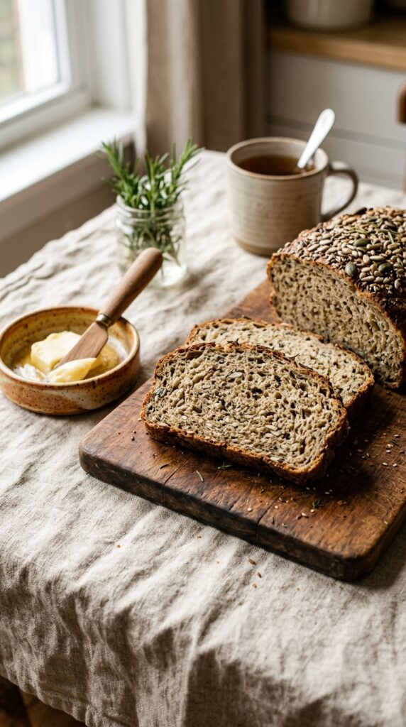 Golden brown gluten free bread baking in the oven with a crispy crust.