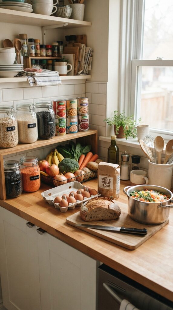 How to Cook Healthy Budget Meals for the Whole Family 3 Kitchen_counter_with_pantry_staples